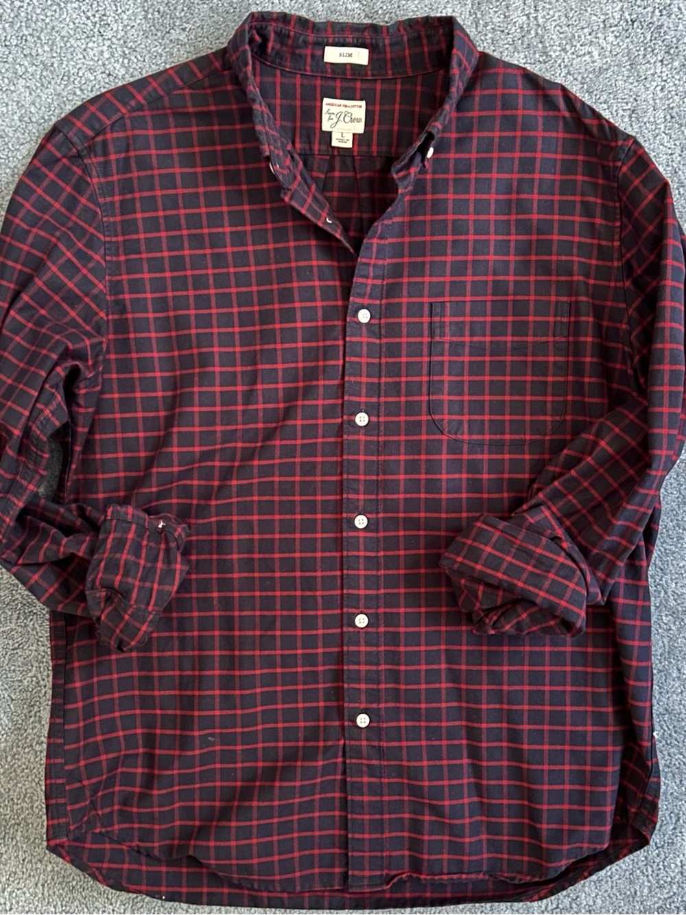 J. Crew Slim Plaid Pima Button-Down Shirt - Large - Red Blue